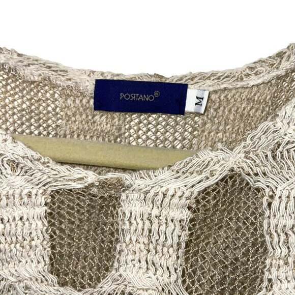 Positano Womens Sweater Size Medium Oversized Lagenlook Cotton Blend Tan White - Picture 4 of 13